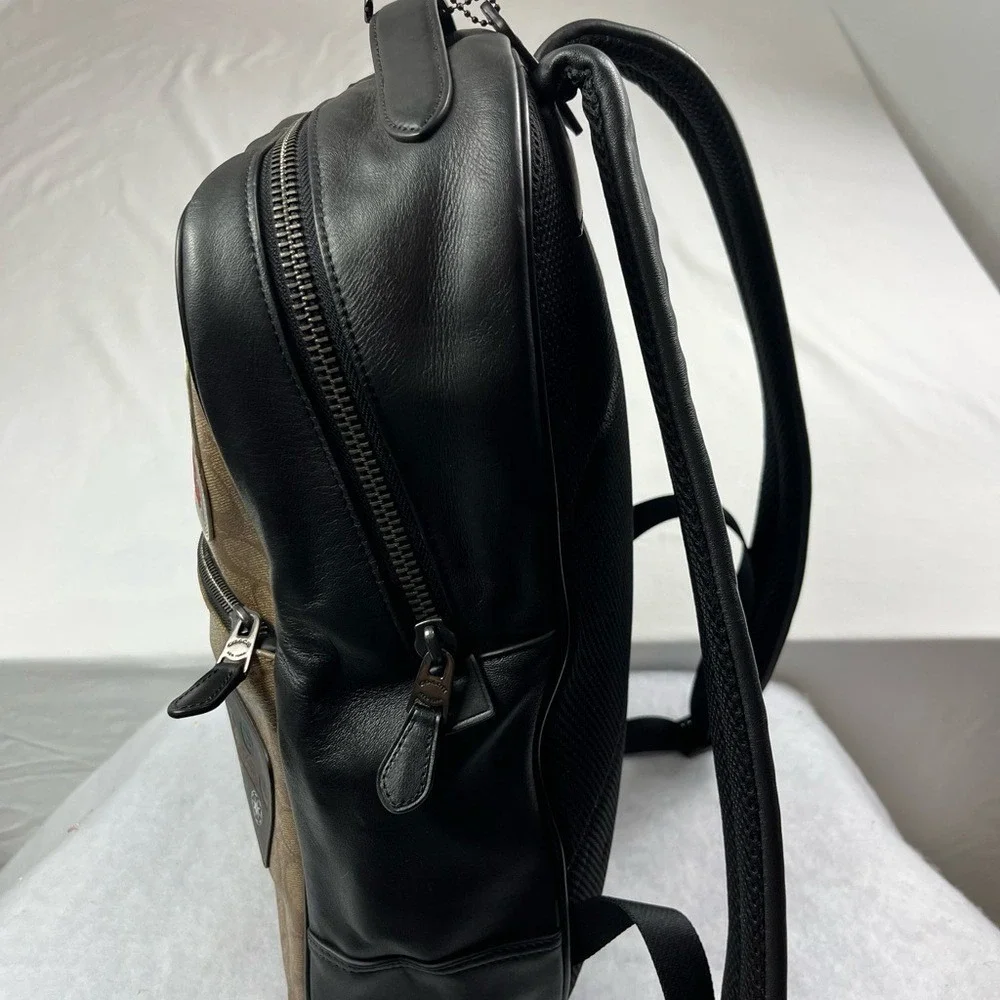 Coach Brown Signature Canvas Star Wars Patch Backpack with Black Trim